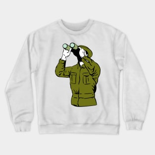 Army Soldier Looking Binoculars Retro Crewneck Sweatshirt